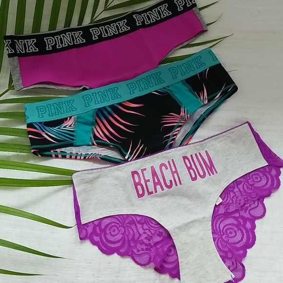PINK Victoria's Secret Other - Set 3 Low Rise  Beach Bum Tropical Logo Cheekster